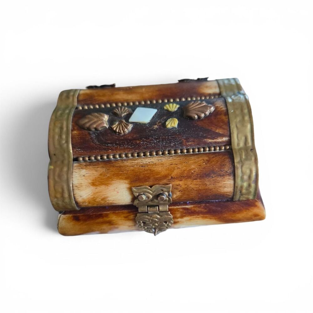 Vintage Hand-Carved Camel Bone & Brass Jewelry Box, Boho Home Decor